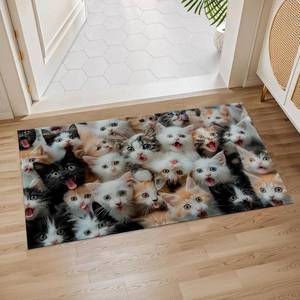 lot 10537 image: White Kittens Indoor Door Mat, 17x29.5 Inch, Floor Area Rug for Entryway, Living Room, or Bathroom, Non-Slip Doormat, Cat Design Home Decor Rug Gifts