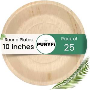 lot 10565 image: Palm Leaf Disposable Plates 10 Inch Round (Pack of 25) - 100% Compostable  Perfect For Wedding and Parties  Better than Plastic and Paper Plates
