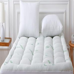 lot 10571 image: Mattress Topper Queen Viscose Derived from Bamboo Back Pain Relief Natural Cooling Thick Pillow Top Mattress Fits 8-20 Inches Deep Mattresses Pad Extra Plush Extra Deep (Green, Queen)