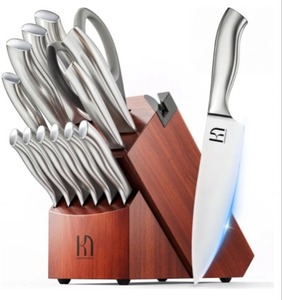 KnifeSaga Kitchen Knife Block Set, Enduring Sharpness Premium Knife Set with Block, 14 Pcs Japanese High Carbon Stainless Steel Knives Set for Kitchen, Chef Knife Set with Block and Built in Sharpener - Retail: $119.99