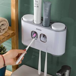 lot 10626 image: Toothbrush Holders with Toothpaste Dispenser Wall Mounted for Bathroom-4 Cups Automatic Electric Tooth Pastetooth Squeezer-Bathroom Organizer Storage Accessories Set for Kids with 5 Toothbrush Slots