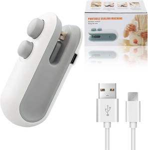 lot 10662 image: Mini Portable Food Sealer, USB Rechargeable 2-in-1, Precise Sealing & Cutting Integrated Heat Sealer (White, 1 Piece)