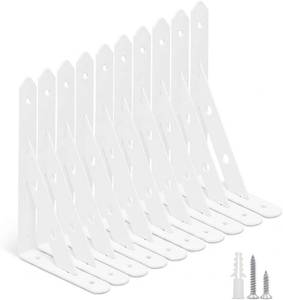 lot 10670 image: 8 Inch Heavy Duty Shelves Brackets (10 Pcs White) - Floating Shelf Bracket, L Brackets for Shelves & Wood, Wall Mount Shelf Bracket Set for Home & Office