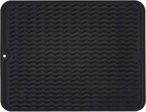 lot 10671 image: Silicone Dish Drying Mat, Non-Slip Easy Clean Sink Mat Large Heat-resistant Dish Drainer Mat for Kitchen Counter, Sink, Refrigerator or Drawer liner (16 x 12, BLACK)