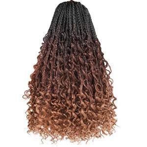 lot 10672 image: Beverlee 14 Inch Boho Box Braids 8 Packs Goddess Box Braids Crochet Hair Bohemian Hippie Braids Braiding Hair Box Braids with Curly Ends Messy Pre-looped Synthetic Crochet Hair for Women 128 Strands
