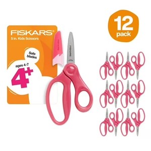 lot 10675 image: Fiskars 5 Pointed Kids Scissors Ages 4-7, Pink, Elementary School Scissors (1 Pair)
