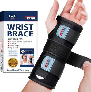 lot 10686 image: FEATOL Wrist Brace Hand Brace, Carpal Tunnel Wrist Splint Night Support for Women Men, Pain Relief Support -Tendonitis, Arthritis, Sprain, Left Hand, SmallMedium