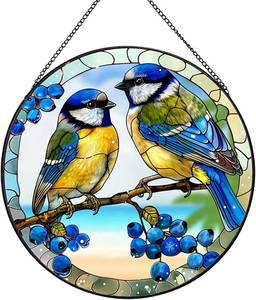 lot 13341 image: 7.87 Green Bird Memorial Suncatcher,Cardinal Stained Glass Window Hanging,Hummingbird Stained Glass Suncatchers,Bird Ornaments,Cardinal Gifts for Women Mom Grandma