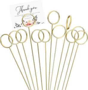 lot 13349 image: 30 Pack Strong Grip Gold Floral Card Holder Picks (13.4 Inch)  Premium Metal Flower Picks for Table Centerpieces, Picture Holders for Table, Photo Card Holder Stick for Flower Arrangements