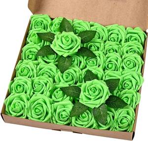 lot 2006 image: BLEUM CADE 36Pcs Artificial Flowers Fake Roses with Stems, Bright Green Boxed Foam Roses for DIY Bouquets Centerpieces Wedding Party Arrangement Bridal Shower Decor