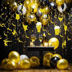 lot 2014 image: Soulchen 15 Pcs Bachelorette Party Hanging Swirl Decorations, Black and Gold Dancer Party Supplies, Funny Glitter Swirl Bridal Shower Bachelorette Decor