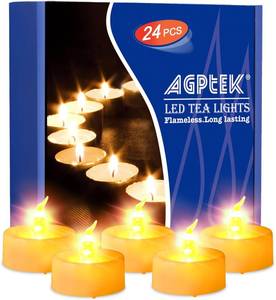 lot 2015 image: AGPTEK Timer Function, Pack of 24 Flameless LED Candles, Includes CR2032 and Battery Replaceable, Warm Yellow, Pack of 24 Flickering Warm White