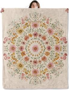 lot 14134 image: Retro Floral Mandala Throw Blanket Soft Cozy Lightweight Flannel Blankets with Boho Botanical Flower Printed for Women Nature Lovers Bedroom Dorm Office Vintage Decor Gifts 50x60 Inch