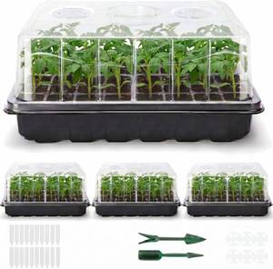 Delxo 144 Cells Seed Starter Kit 3 Pack Large Seedling Starter Tray Total with Humidity Domes - Adjustable Vents & Deep Base Germination Kit for Indoor Gardening - Includes 10 Tags & Tools