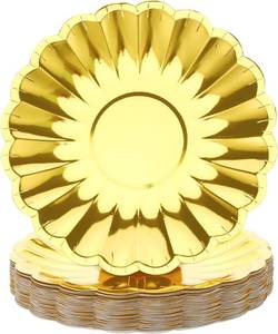 lot 14138 image: Yungyan 50 Pcs Mini Dessert Plates Cupcake Plates 9 Inch Gold Scalloped Rim Mini Paper Dessert Dish for Cake DIY Baking Party Wedding Birthday