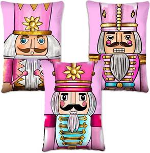 lot 14148 image: Undergo Merry Christmas Tree Nutcracker Decorative Throw Pillow Covers 12 x 20 Set of 3 - Pink Outdoor Home Decor, Ornaments Winter Holiday Party Decorations Cushion Case