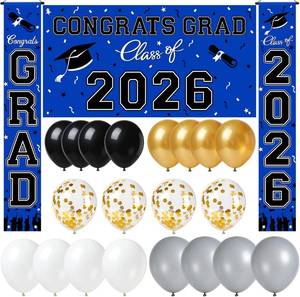 lot 14157 image: WOHOHOHO 23Pcs Graduation Decorations 2026 Set, Blue Porch Door Sign GRAD Banner, Class of 2026 Backdrop, 5 Colors Large Balloons, Hanging Party Supplies for High School College Indoor Outdoor Decor