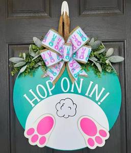 lot 14160 image: 3D Easter Door Wreaths Decorations, Easter Bunny Wreaths Sign for Front Door, Wooden Door Hanger Sign with Bow Home Rustic Farmhouse Decoration Outside Indoor (Easter)
