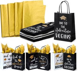 lot 14176 image: Kolldenn 24 Sets 2026 Graduation Gift Bags Congratulations Grad Party Favor Bags and So The Adventure Begins Bag with Gold Tissue Paper for Graduation Celebration Party