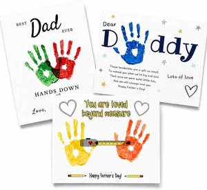 lot 14185 image: Pack 3 Fathers Day Crafts for Kids Handprint Gift, Best Dad Ever Hands Down Handprint Craft DIY, Custom Dad Gifts, Fathers Day Personalized Gifts from Kids, Son, Daughter - Best Daddy Ever Hands Down Cards