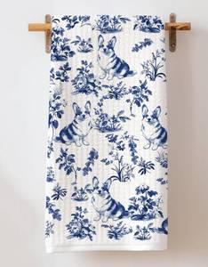 lot 14197 image: Corgi Dog French Toile De Jouy Kitchen Towel - Inspired by Toile De Jouy Kitchen Decoration - Dish Towel Gift for Women - Corgi Dog Lovers On Mothers Day Or Holiday