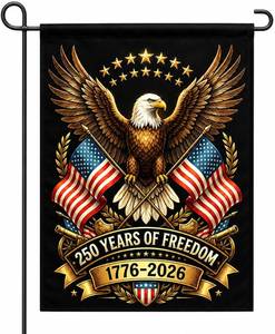 lot 14198 image: USA 250th Anniversary Garden Flag 12x18 Double Sided - 1776-2026 American Semiquincentennial Decorative Banner, Patriotic Bald Eagle Design, Heavy Duty Burlap Outdoor Yard Decor - F06
