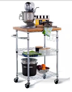 EcoStorage Chrome Kitchen Cart with Bamboo Top - Great coffee/ Drinks Bar cart *Retails $135*