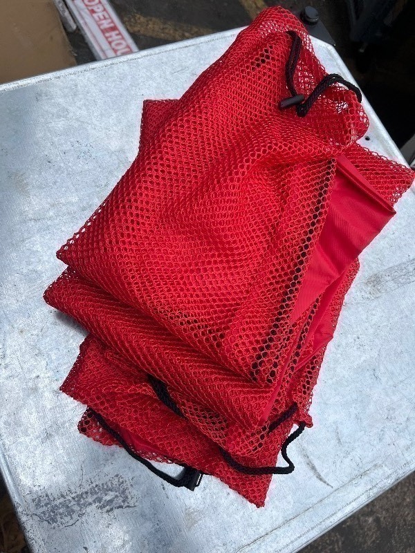 lot 202 image: Bundle of 3 Unifirst Sport Ball Extra Large Red Mesh Travel Laundry Bag 36 x 36 - Outdoor Sports Season is Upon us