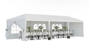 ZENY 10'x 30' White Gazebo Wedding Party Tent Canopy with 6 Windows & 2 Sidewalls *Retails $120*