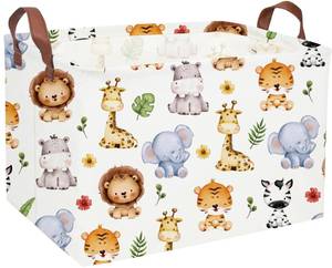 lot 28241 image: Rectangular Kids Storage Bins,Baby Baskets Organizer.Waterproof PE Coating Cute Basket with Handles.Woodland Nursery Decor,Toys Box,Books Basket, (Cute Animal) - Retail $10