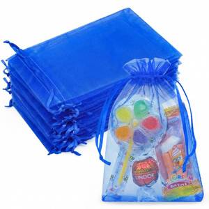 lot 28250 image: 50PCS Blue Organza Bags 4x6, Small Mesh Gift Bags Drawstring, Mini Sheer Gift Pouches Baggies for Jewelry Candy Sachet Wedding Baby Shower Graduation Party Favor Bridal Shower - Retail $8