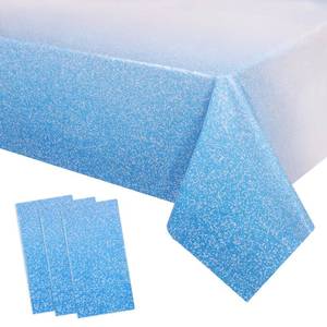 lot 28256 image: 3 Packs Ombre Blue Plastic Tablecloth 54 x 108 Inch Gradient Pastel Blue Table Cloths Rectangle Disposable Royal Blue Sprinkle Glitter Table Covers for Birthday Baby Shower Party Decorations - Retail $9