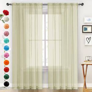 lot 28259 image: Basic Rod Pocket Sheer Voile Window Curtain Panels Sage Green 1 Pair 2 Panels 52 Width 84 Inch Long for Kitchen Bedroom Children Living Room Yard��Sage Green, 52W x 84L�� - Retail $10