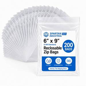 lot 28264 image: 6 X 9 (200 Count) Quart Clear Reclosable Zip Plastic Poly Bags with Resealable Lock Seal Zipper - 2 Mil - Retail $16