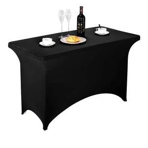 lot 28266 image: LZY Spandex Fitted Stretch Table Cover for 4ft or 6ft or 8ft Folding Table, Rectangular Cocktail Tablecloth, Perfect for Party or Banquet (4FT Black) - Retail $10