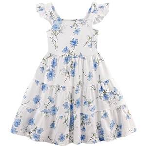 lot 28270 image: Toddler Dress Blue Floral Girls Summer Outfits Flutter Sleeve Twirly Shirred Tiered Beach Boho Sundress Kids Smock Flower Dresses 3-4 Years1539 - Retail $17