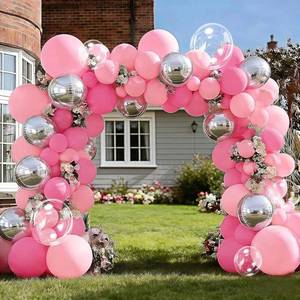 lot 28275 image: Pink Silver Balloon Garland Double Stuffed Light Pink Balloon Arch Kit with Clear Bobo Balloons for Birthday Baby Shower Bridal Shower Wedding Party Decorations - Retail $20