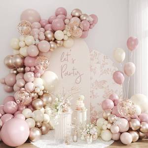 lot 28277 image: Dusty Pink and Rose Gold Balloon Arch Kit, 134pcs Double Stuffed Light Pink Dusty White Metallic Gold Confetti Balloons Garland Kits for Birthday Wedding Baby Shower Bridal Party Decorations - Retail $10