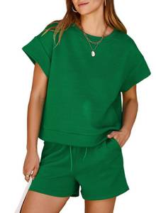 lot 28281 image: Lounge Sets for Women Comfy Summer Two Piece Set Crewneck Short Workout Track Suits Womens Fall Fashion Cruise Outfits for Women 2025 Teen Girls Pajamas Shorts Green Medium - Retail $29