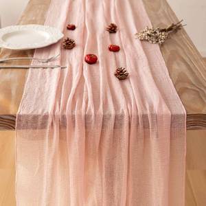 lot 28292 image: Pink Cheesecloth Table Runner Spring Boho Rustic Gauze 120 inch 10FT Cheese Cloth Runner for Wedding Baby Shower Bridal Birthday Tea Party Centerpiece Summer Home Decorations - Retail $8