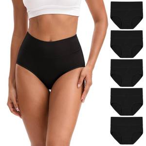 lot 28298 image: Womens High Waisted Underwear Cotton Panties Regular & Plus Size 5-Pack(2XL,5 Black) - Retail $20