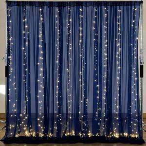 lot 28299 image: 10�10ft Navy Blue Tulle Backdrop Curtain with Lights String for Parties, Sheer Photo Backdrop Curtains for Wedding Party Photography Background - Retail $29