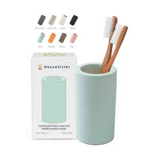 lot 28316 image: Fast-Drying Diatomite Toothbrush Holder - Bathroom Countertop Organizer Stand for Toothpaste, Makeup Brushes, Razors & Accessories (Mint Green) - Retail $13
