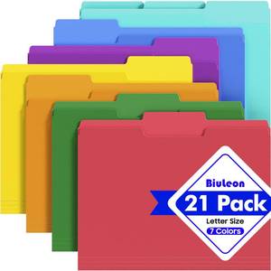 lot 28332 image: File Folders,21 Pack Manilla Folders 8.5x11,13 Cut Tabs Manila Folders for Easy Labeling and Organization,Colored File Folders Letter Size for Documents School Classroom Office Supplies (Yellow is Missing a Folder) - Retail $10