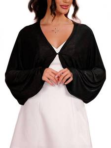 lot 28364 image: Womens Bolero Shrug Black Long Sleeve Evening Jacket Open Front Prom Cardigan for Dresses - Retail $25