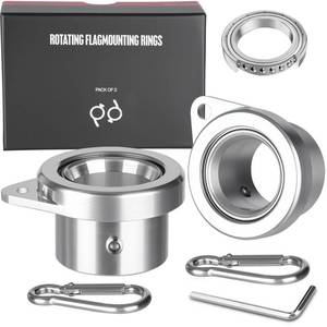 lot 28365 image: Bearing Steel Ball Flag Pole Rings, Tangle Free Aluminum Alloy Flag Pole Spinners, 360° Rotating Flagpole Rings with Carabiners, Fit Flagpole with 0.75-1inch Diameter, Flagpole Parts, 1 inch Silver - Retail $14