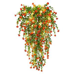 lot 28373 image: Artificial Plant, 3 Pack Hanging Plants with 30 LED Lights, 11.5in Eucalyptus, Orange Red, Indoor Outdoor Decoration - Retail $22