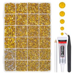 lot 28383 image: Golden Yellow Crystal Resin Rhinestones w B7000 Glue for Bedazzling Crafting Flatback Stones 2mm-6mm Diamonds Crystals Gems Bedazzler Kit for Nails Face Eyes Makeup Tumblers Bottles DIY Craftts - Retail $10