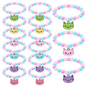 lot 28404 image: 12 Pcs Cat Bracelets Cat Party Favors Kitties Beaded Bracelet Bulk Friendship Bracelet Kitties Party Supplies Costume Jewelry for Birthday Favors Prize Gifts - Retail $10