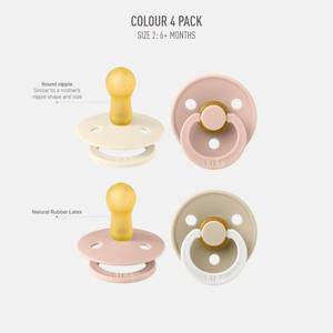 lot 28422 image: BIBS Pacifiers - Color 4 Pack  Round Nipple Baby Pacifier  BPA Free Natural Rubber Latex Soother  Made in Europe  Size 6-18 Months  Boy Colors - Retail $11